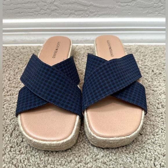 LUCKY BRAND | Gayte Navy Blue Gingham Espadrille Slide Sandals | Size Women’s 9 - Picture 4 of 8